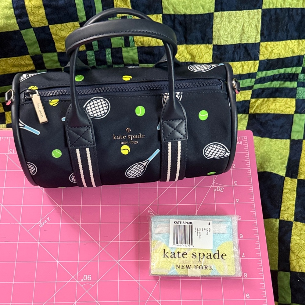 Kate Spade Black and Green Tennis Motif Bag 10” x 5” x 5” with 3” handle drop
